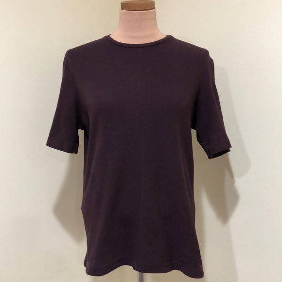 COS T-Shirt Top Size Small Eggplant Dark Purple Ribbed Cotton Short Sleeve - Picture 2 of 11